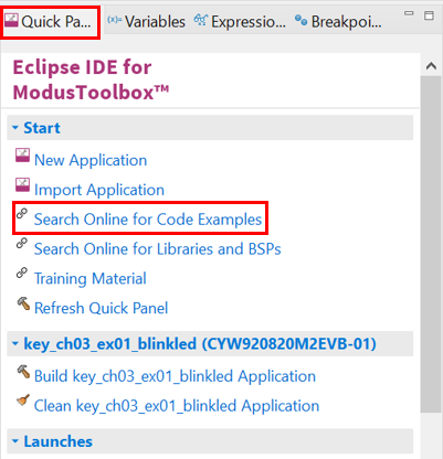 Searching for online code examples in ModusToolbox™