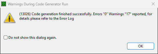 Warnings During Code Generator Run