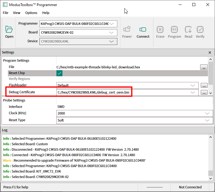 Connect to the device (see Connect Device).